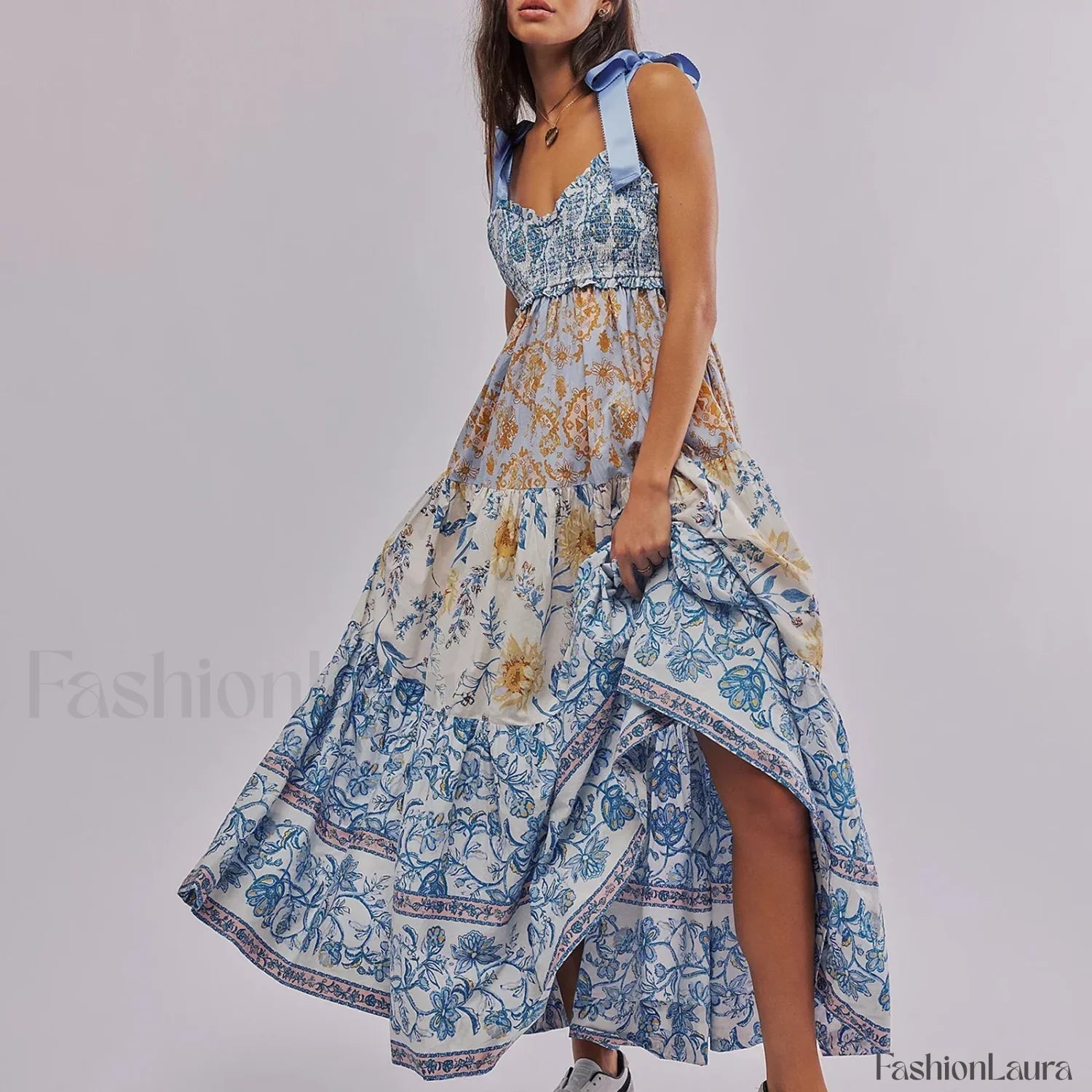 Ribbon Tie Up Swing Floral Dress