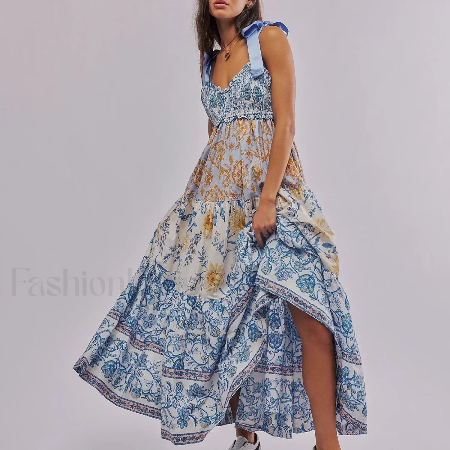 Ribbon Tie Up Swing Floral Dress Main image