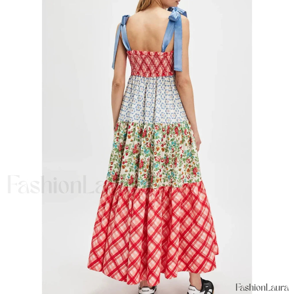 Ribbon Tie Up Swing Floral Dress