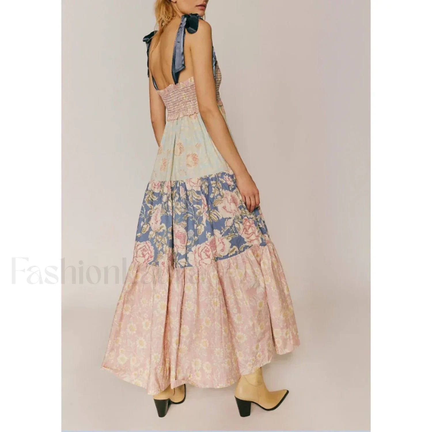 Ribbon Tie Up Swing Floral Dress