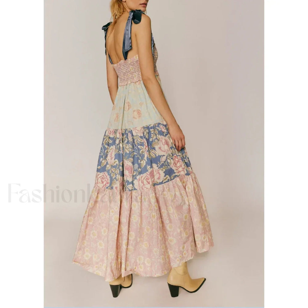 Ribbon Tie Up Swing Floral Dress