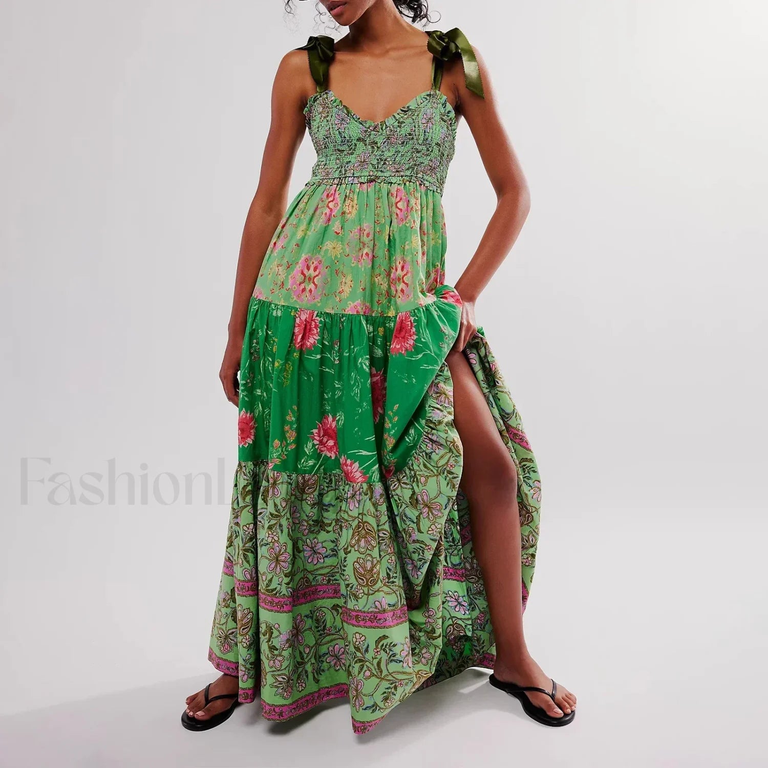 Ribbon Tie Up Swing Floral Dress