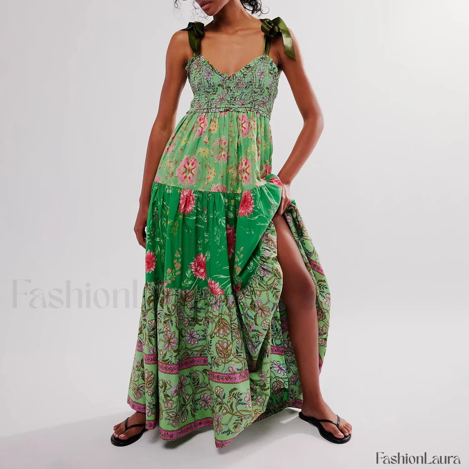 Ribbon Tie Up Swing Floral Dress