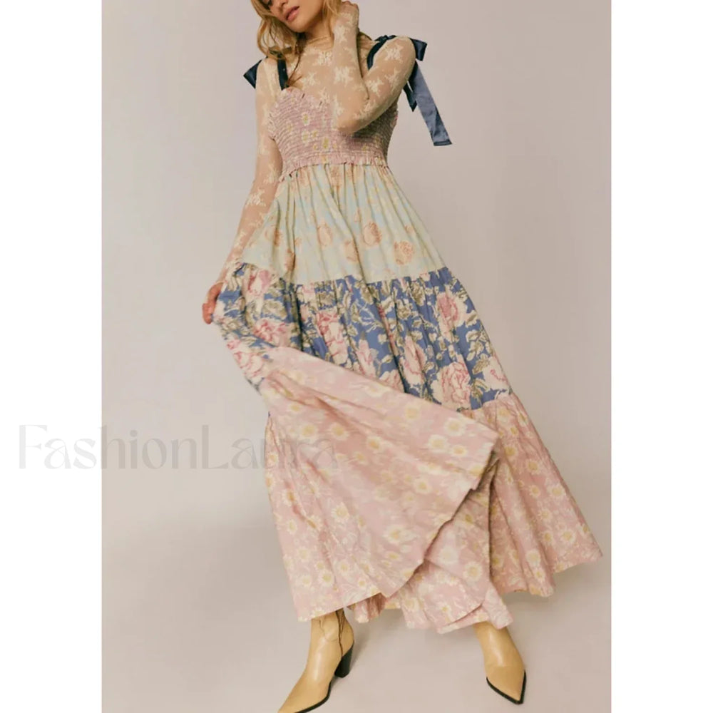 Ribbon Tie Up Swing Floral Dress color 10 / S