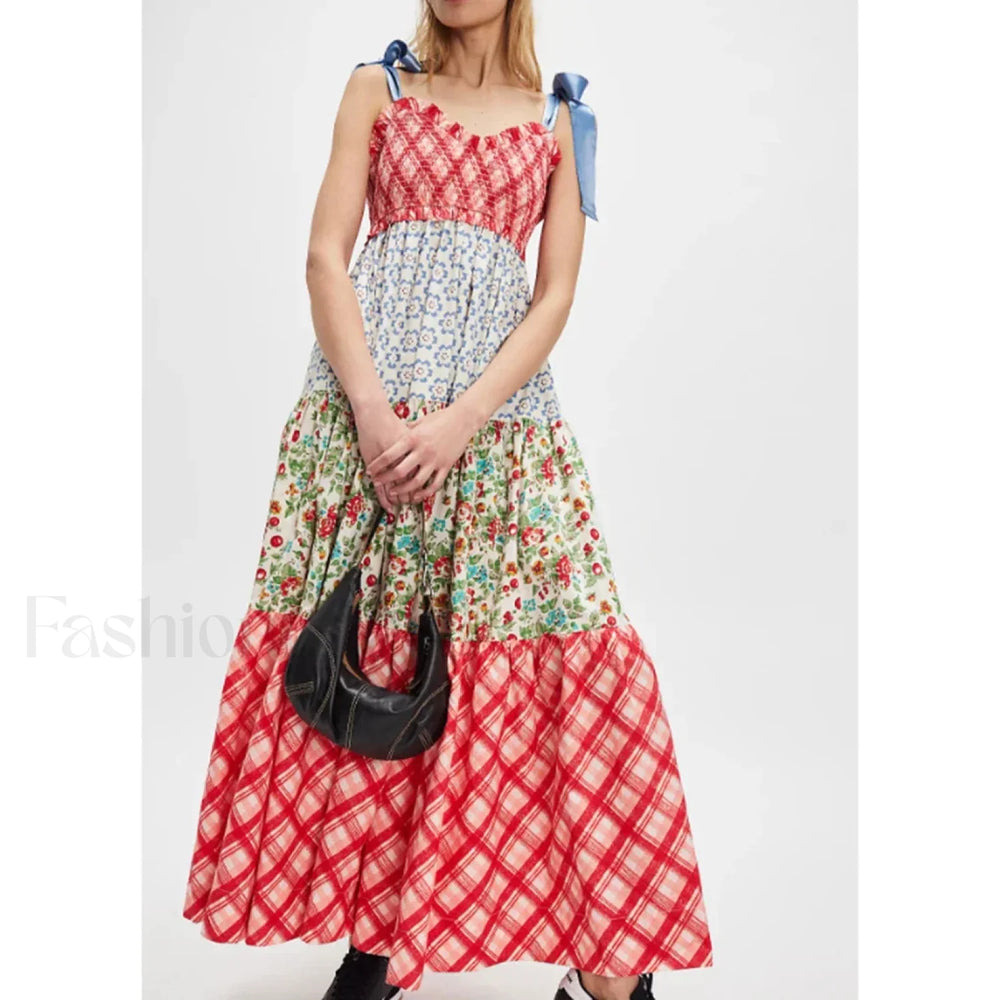 Ribbon Tie Up Swing Floral Dress color 12 / S