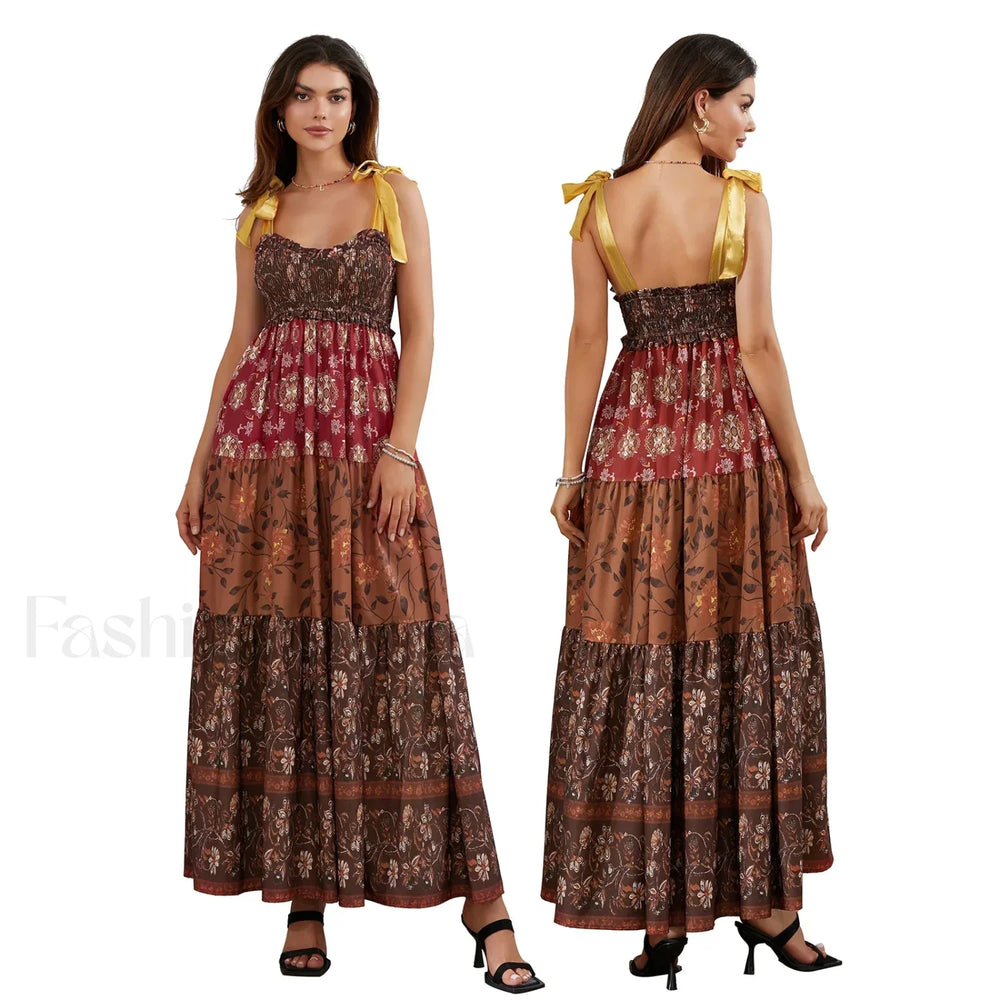 Ribbon Tie Up Swing Floral Dress color 6 / S