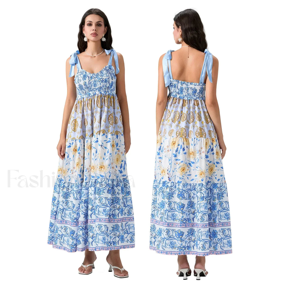 Ribbon Tie Up Swing Floral Dress color 8 / S
