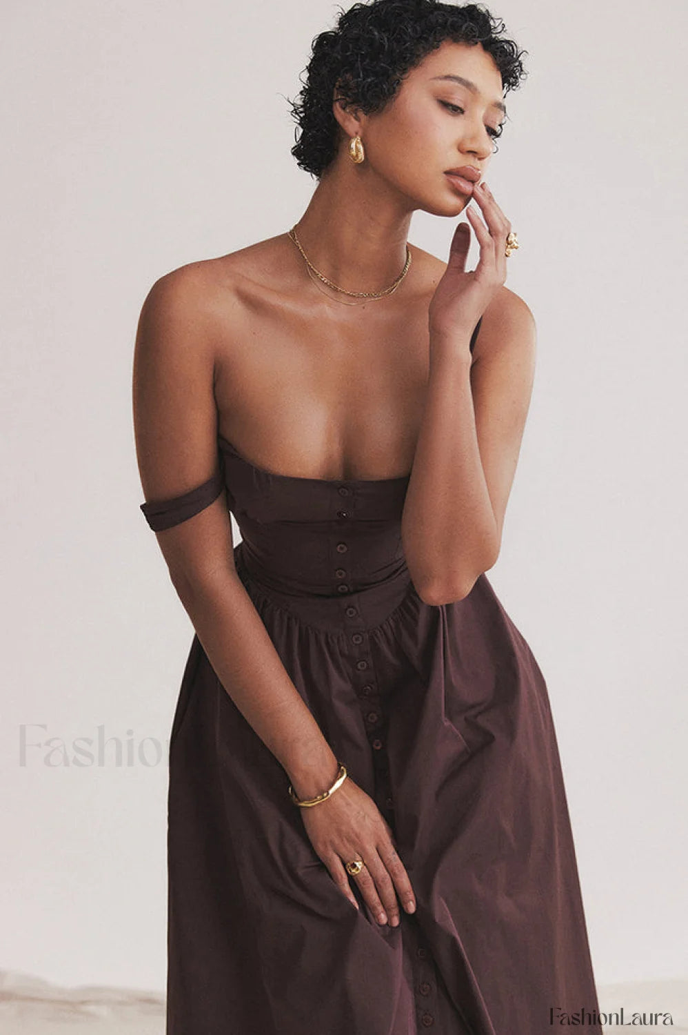 Rich Brown Stylish Midi Sundress
