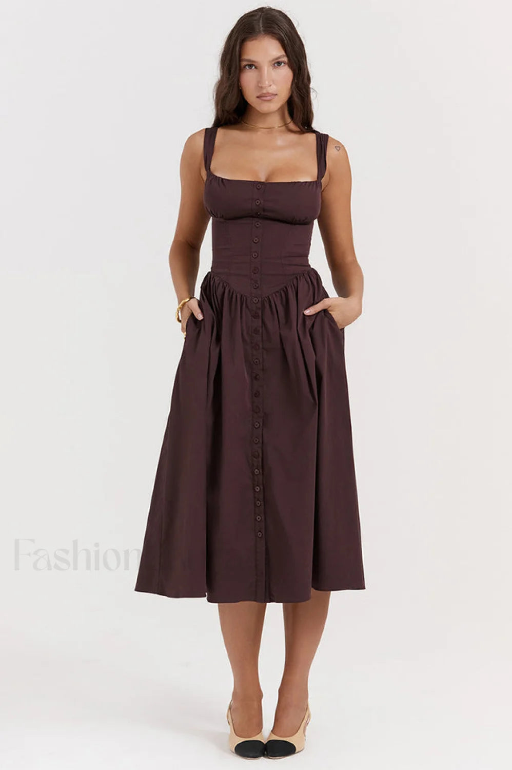 Rich Brown Stylish Midi Sundress XS / Rich Brown