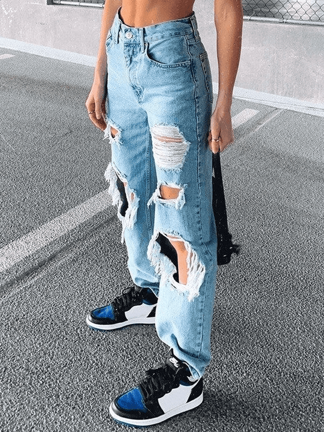 Ripped Boyfriend Jeans Blue / S Jeans Main image