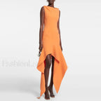 Ripples Ruffle Patchwork Maxi Dress Orange / S