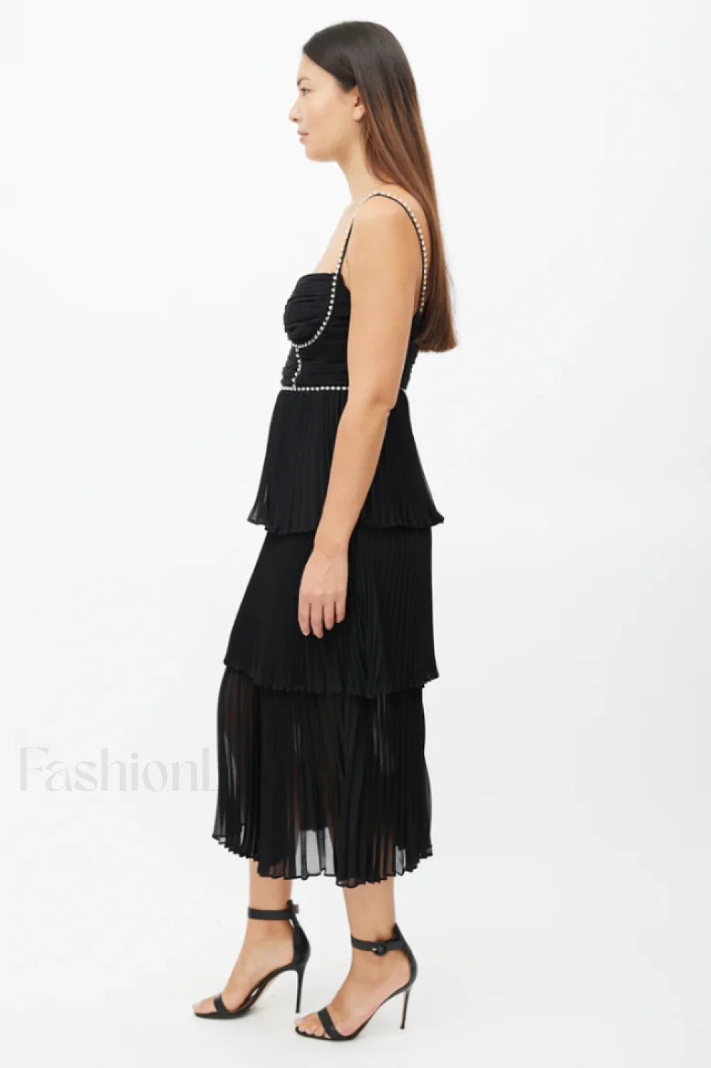 Rochie Black Tiered Charming Jewel Chiffon Dress