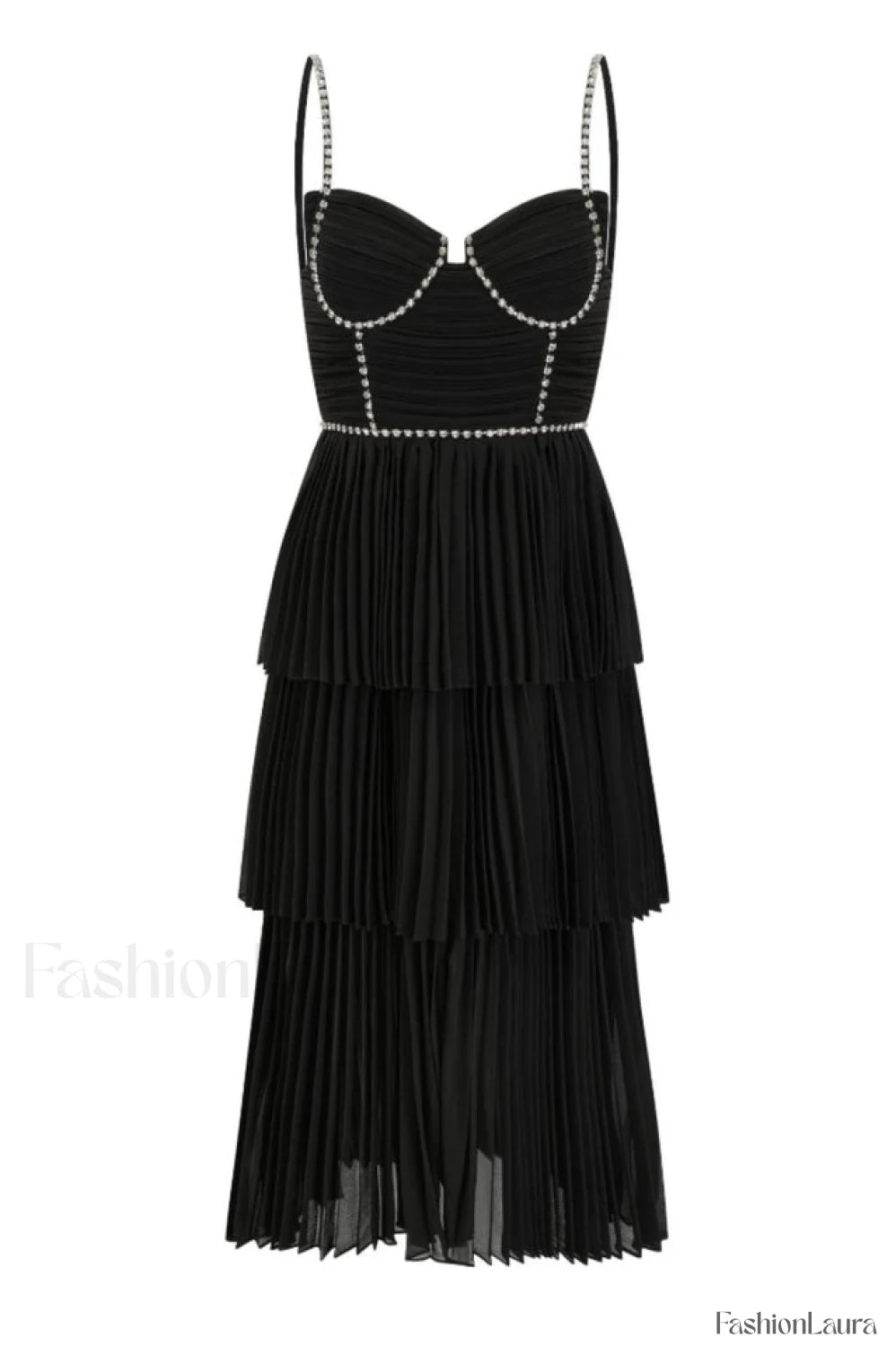 Rochie Black Tiered Charming Jewel Chiffon Dress S / Black