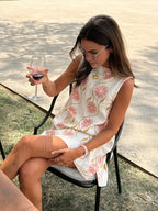 Romantic Print Sleeveless Short Dress White / XS Dresses