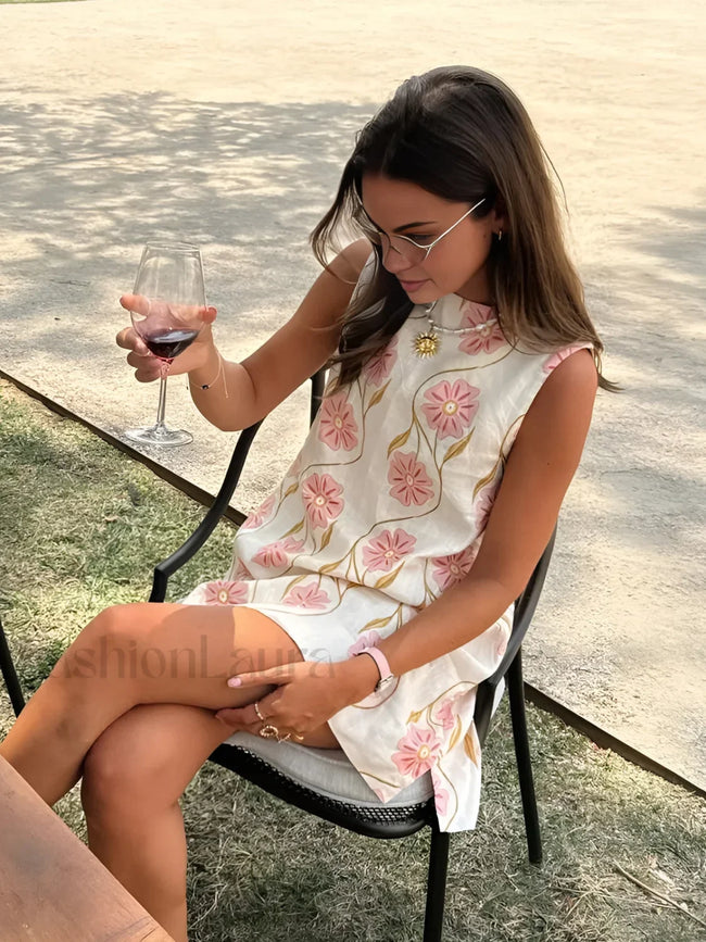 Romantic Print Sleeveless Short Dress White / XS Dresses Main image