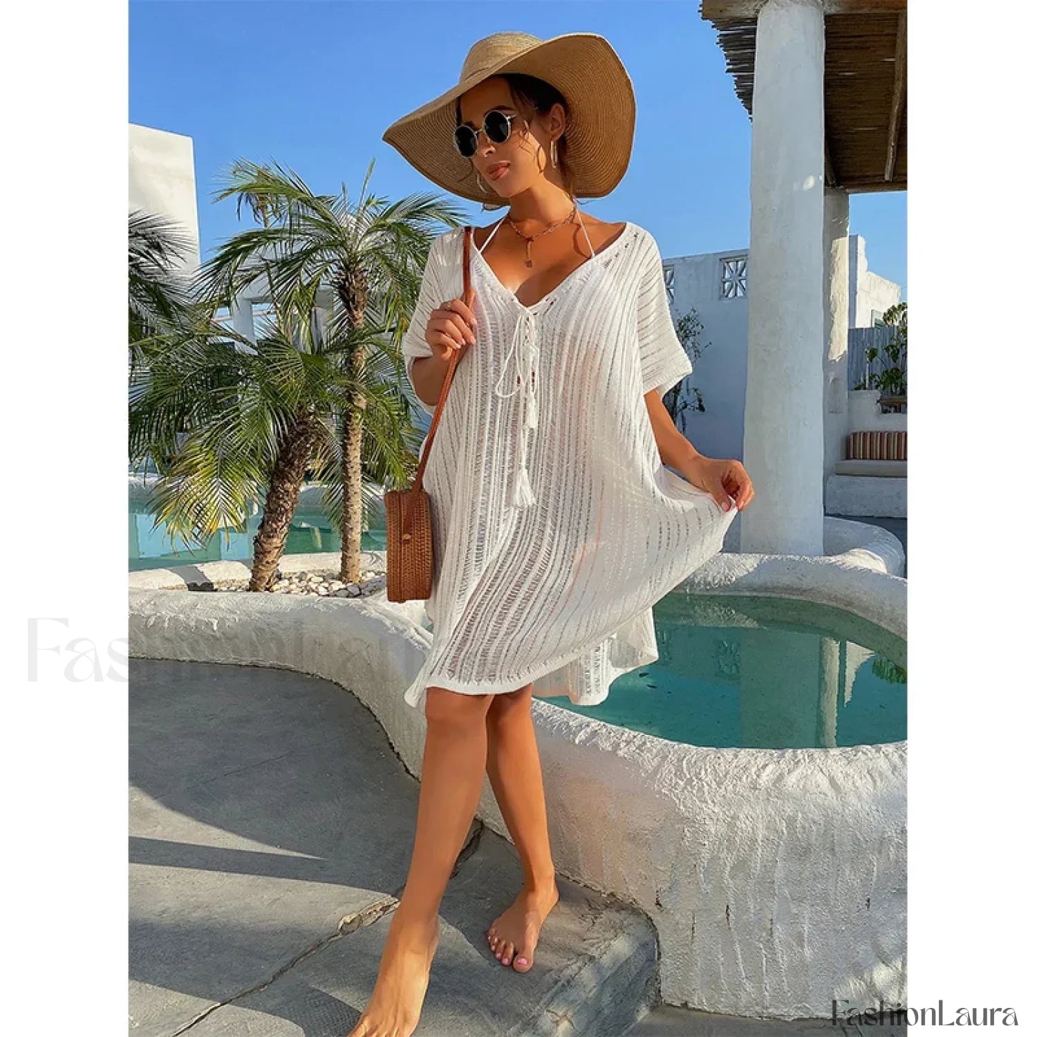 Rope Binding Loose Knit Cover Up
