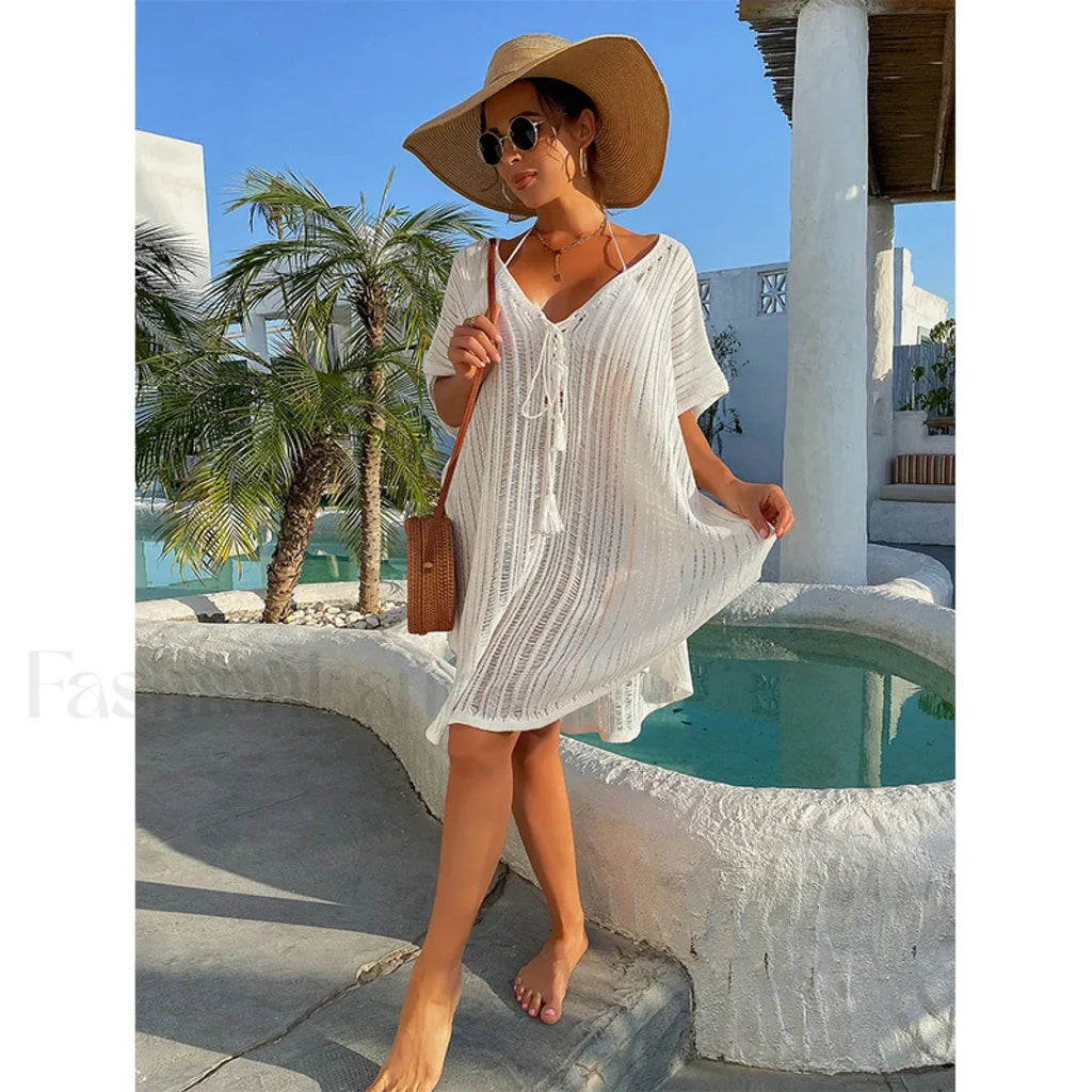 Rope Binding Loose Knit Cover Up