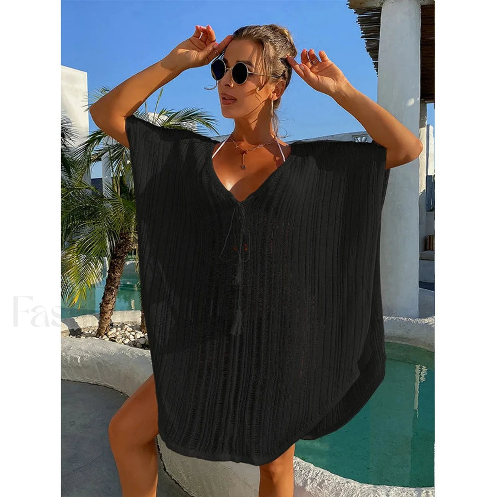 Rope Binding Loose Knit Cover Up Black / One Size