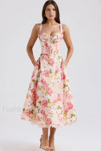 Rosalee Print Stylish Cotton Sundress XS / Pink Peony
