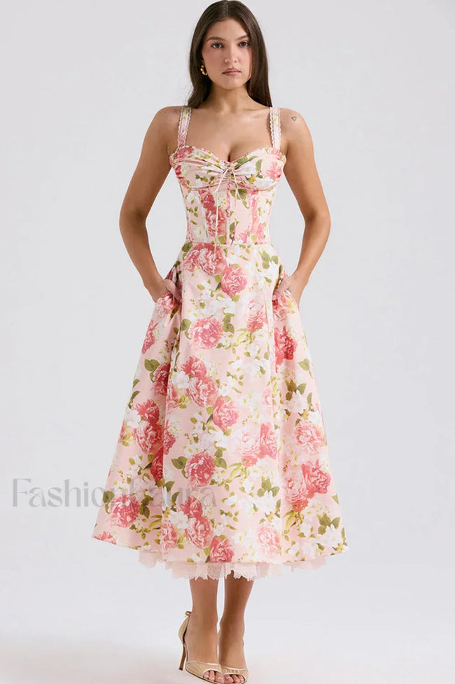 Rosalee Print Stylish Cotton Sundress XS / Pink Peony Main image