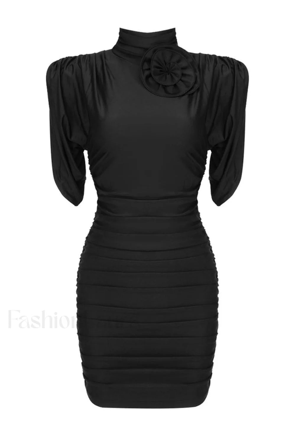 Rose appliqu茅 Ruched Stylish Jersey Minidress XS / Black