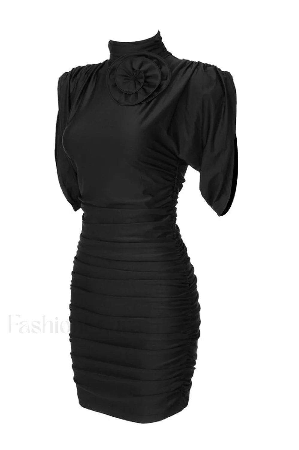 Rose appliqu茅 Ruched Stylish Jersey Minidress