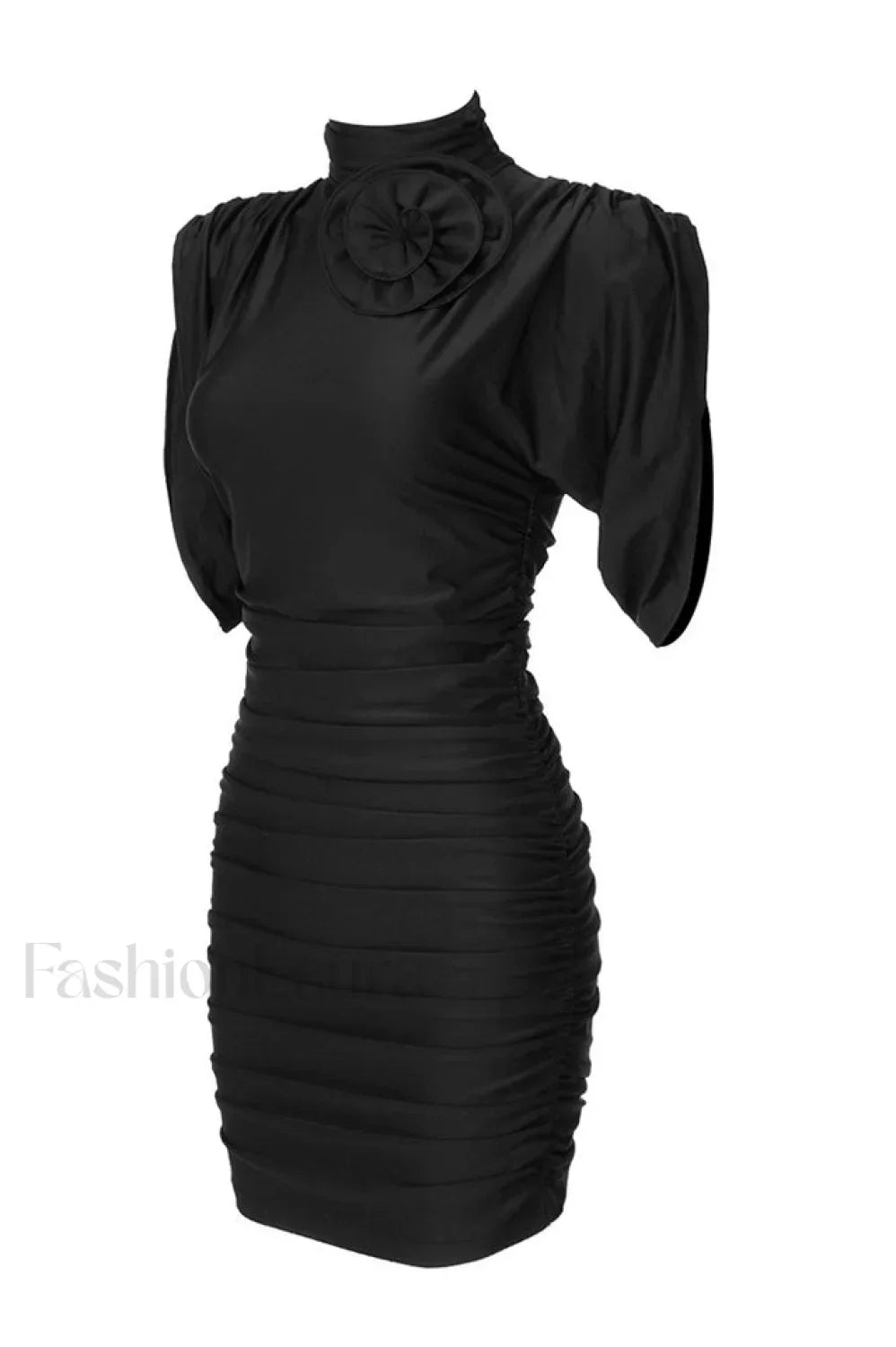 Rose appliqu茅 Ruched Stylish Jersey Minidress