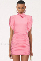 Rose appliqu茅 Ruched Stylish Jersey Minidress
