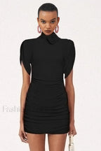 Rose appliqu茅 Ruched Stylish Jersey Minidress