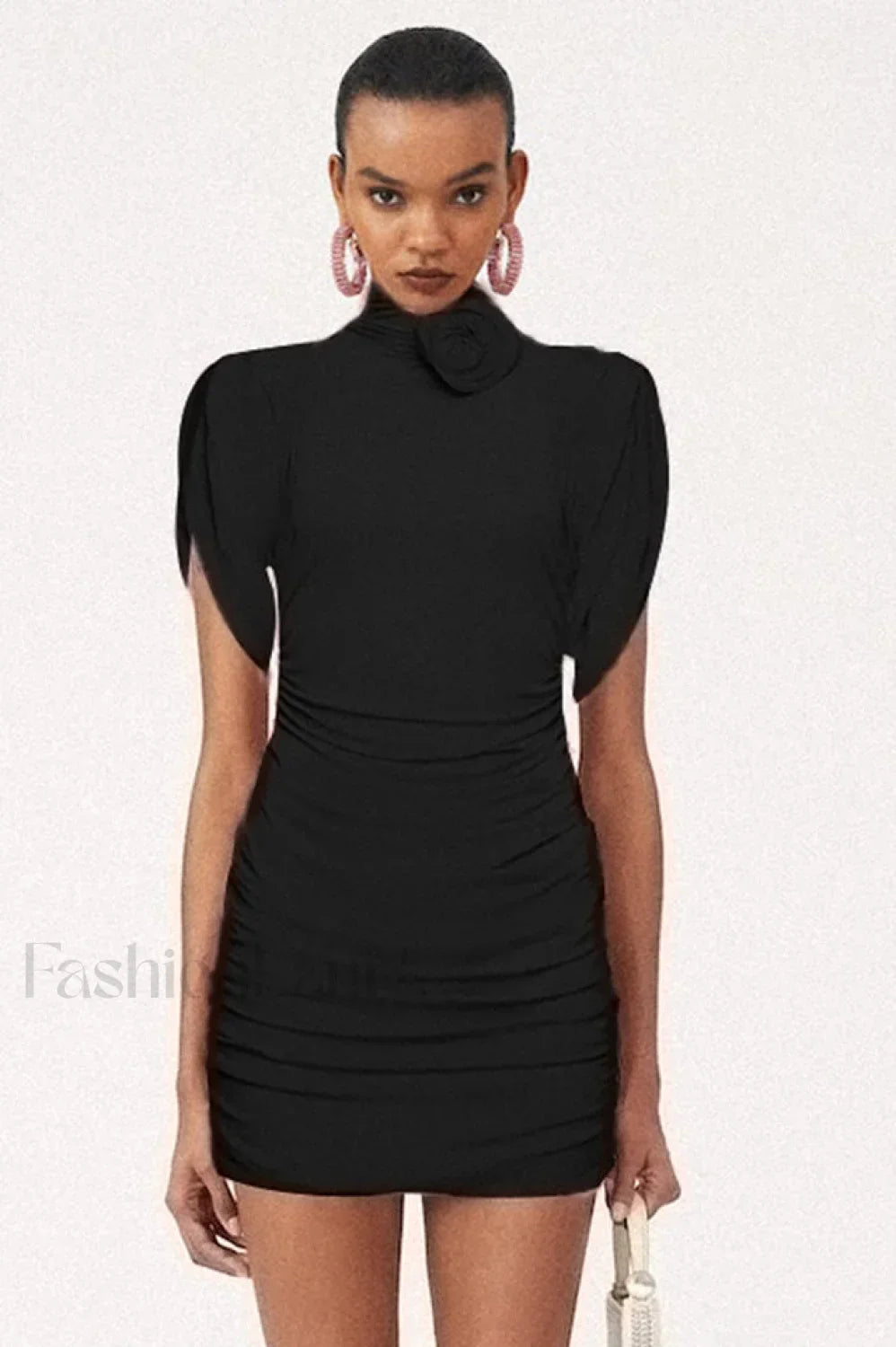 Rose appliqu茅 Ruched Stylish Jersey Minidress