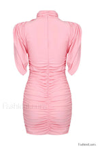 Rose appliqu茅 Ruched Stylish Jersey Minidress