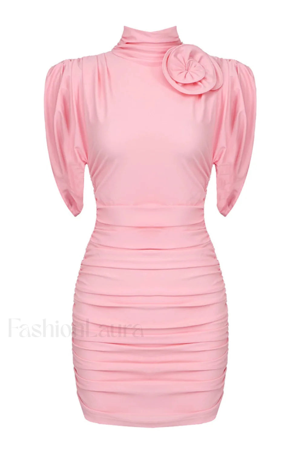 Rose appliqu茅 Ruched Stylish Jersey Minidress XS / Pink