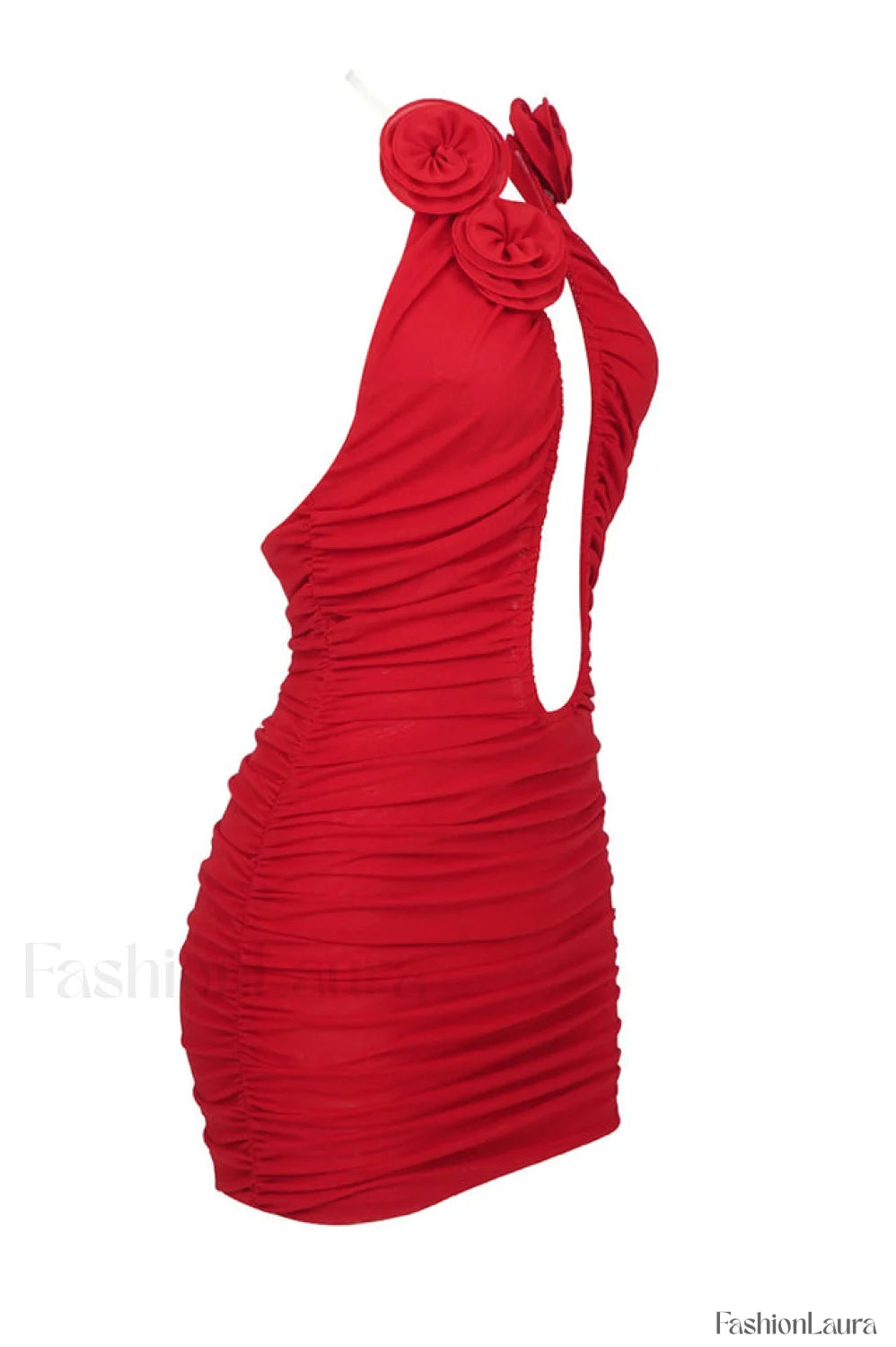 Rose Appliqu茅 Ruched Stylish Mini Dress