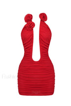 Rose Appliqu茅 Ruched Stylish Mini Dress XS / Red