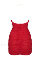 Rose Appliqu茅 Ruched Stylish Mini Dress