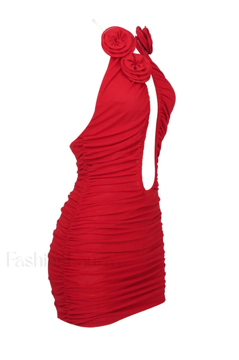 Rose Appliqu茅 Ruched Stylish Mini Dress