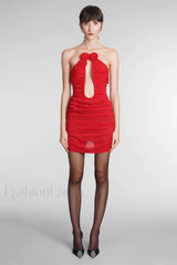 Rose Appliqu茅 Ruched Stylish Mini Dress