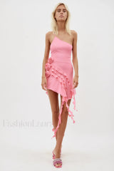 Rose Detail Ruffled Stylish Mini Dress