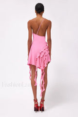 Rose Detail Ruffled Stylish Mini Dress