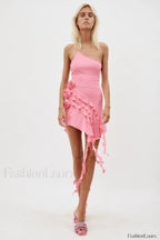 Rose Detail Ruffled Stylish Mini Dress