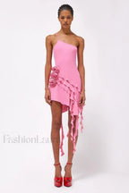 Rose Detail Ruffled Stylish Mini Dress