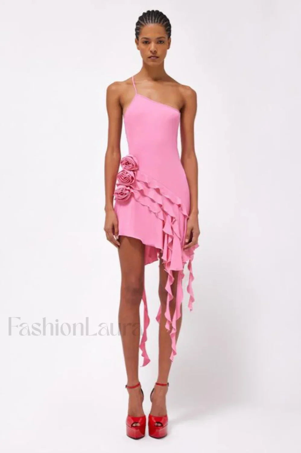 Rose Detail Ruffled Stylish Mini Dress