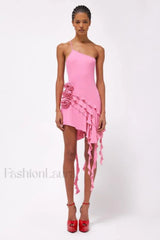 Rose Detail Ruffled Stylish Mini Dress