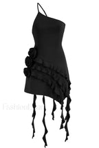 Rose Detail Ruffled Stylish Mini Dress XS / Black