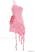 Rose Detail Ruffled Stylish Mini Dress XS / Blush