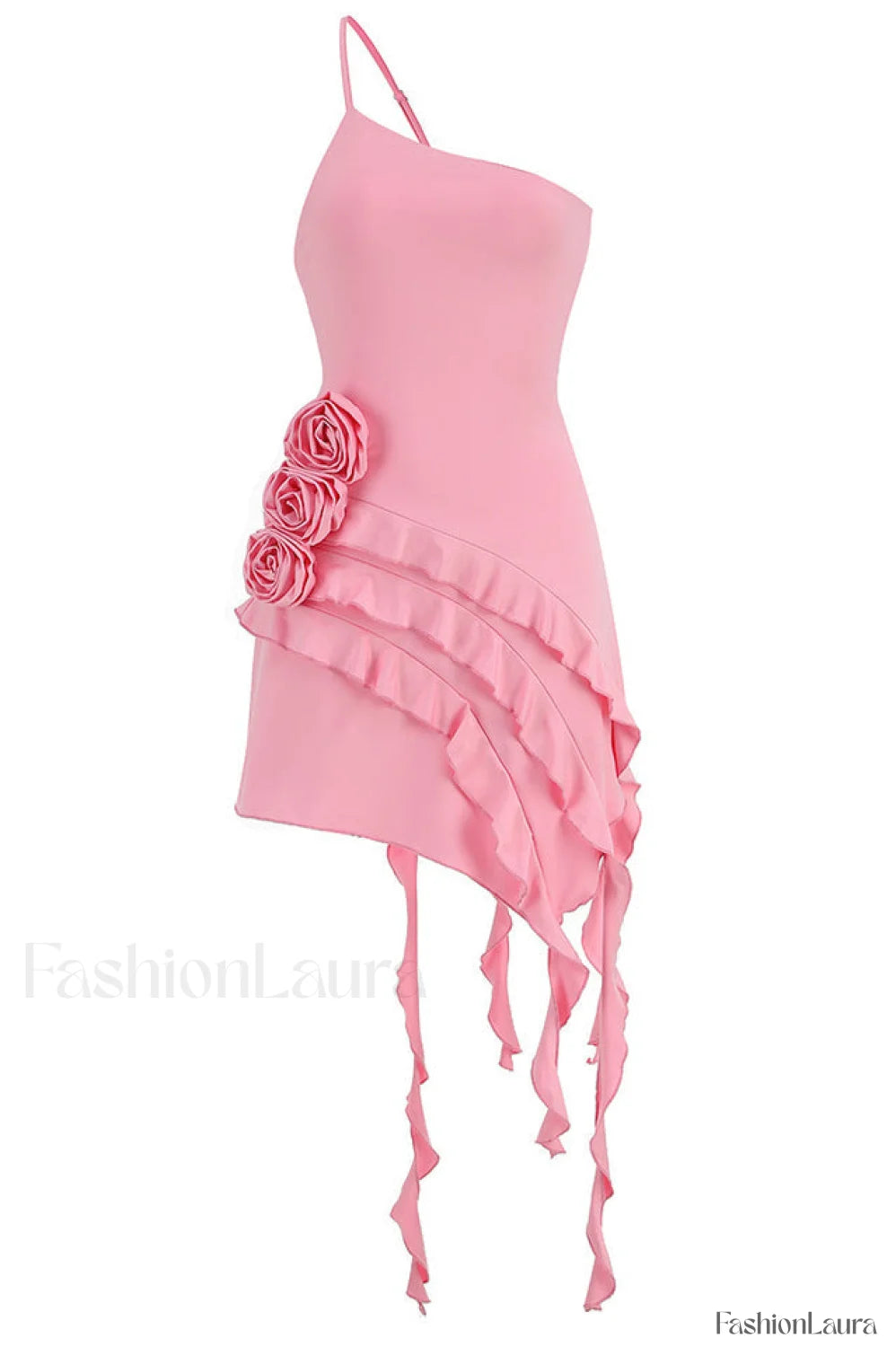 Rose Detail Ruffled Stylish Mini Dress XS / Blush