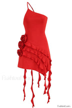 Rose Detail Ruffled Stylish Mini Dress XS / Red