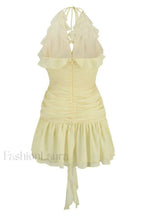 Rose Detailed Stylish Halterneck Mini Dress
