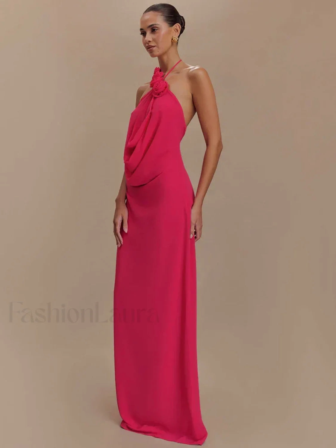 Rose Lace up Off Shoulder Maxi Dress