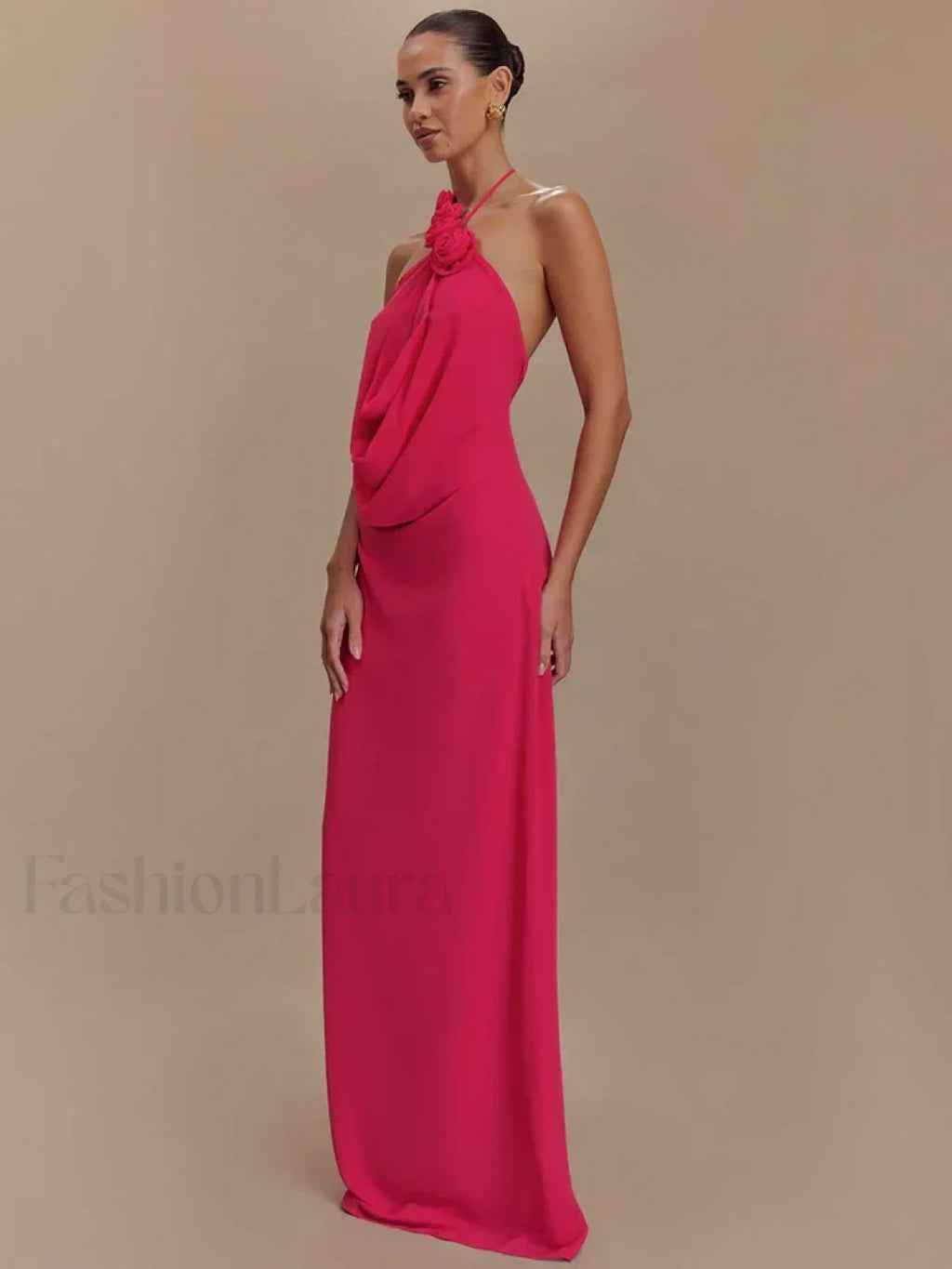 Rose Lace up Off Shoulder Maxi Dress